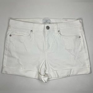 NWT LOFT Size 0 White 4” Denim Shorts with Rolled Hem